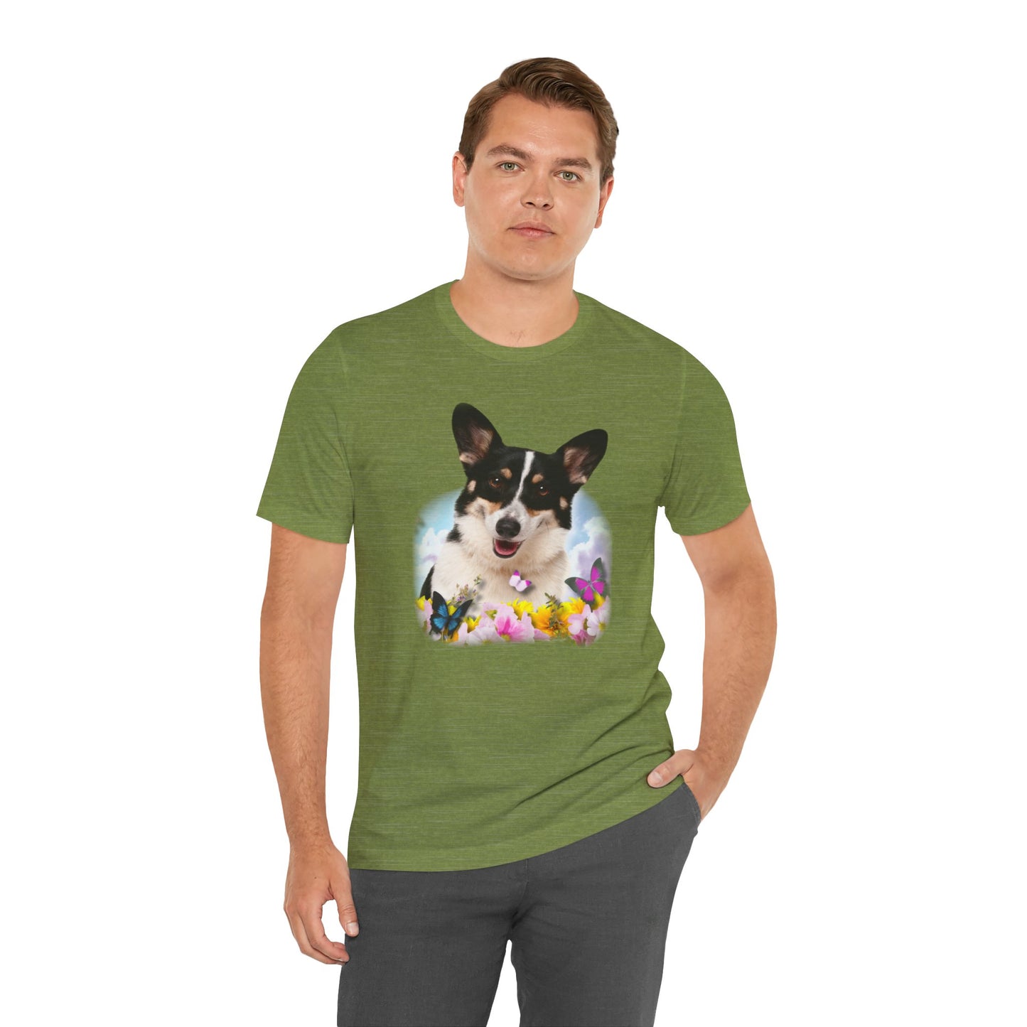 Corgi T-shirt Flowers & Butterflies Women & Men