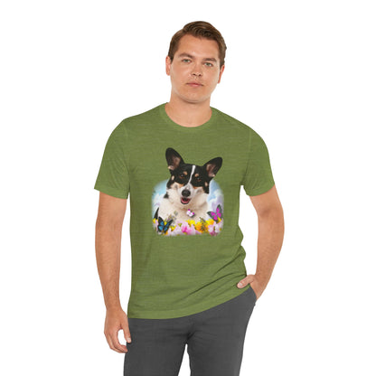 Corgi T-shirt Flowers & Butterflies Women & Men