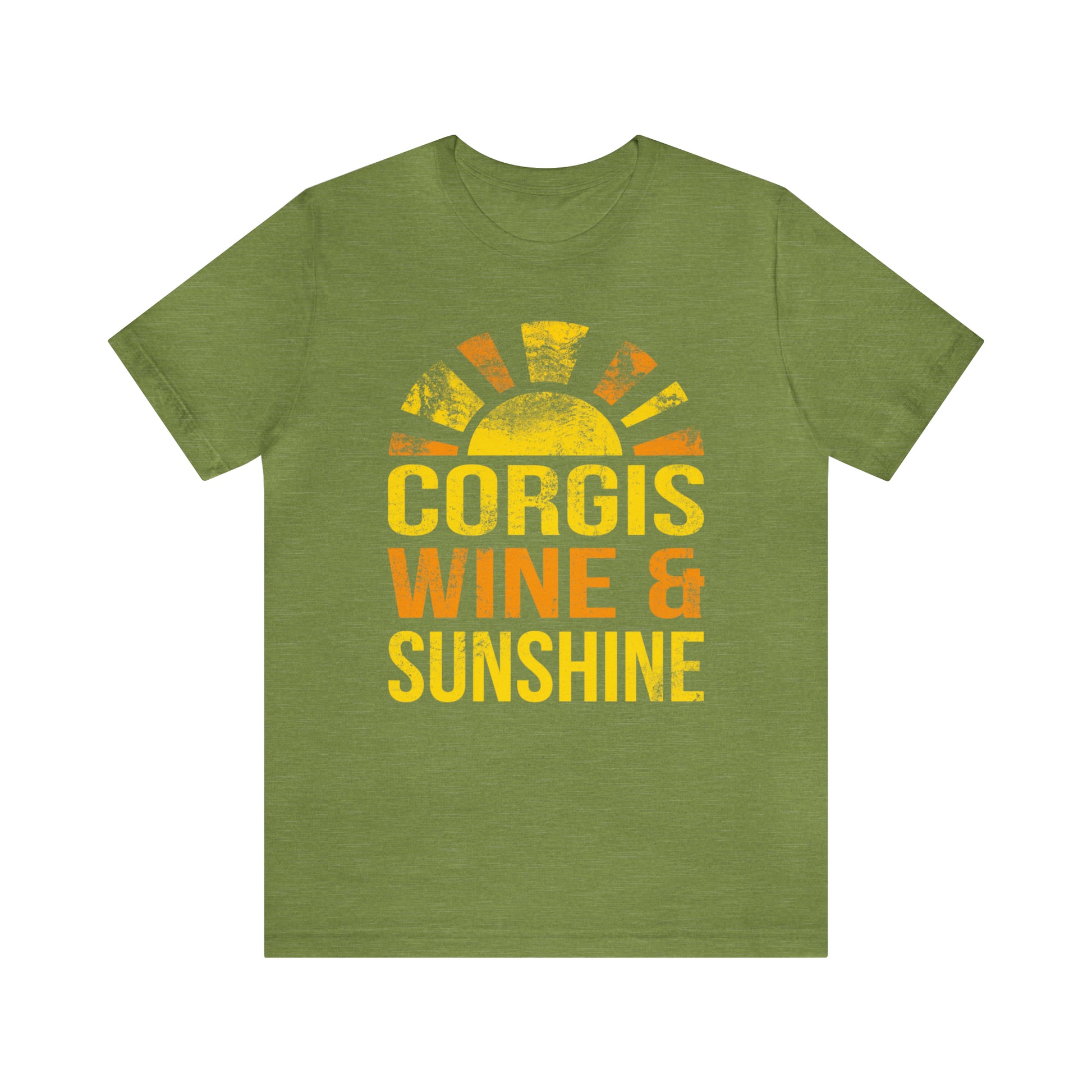 green olive army corgis wine sunshine summer woman man t-shirt unisex short sleeve shirt grunge distressed