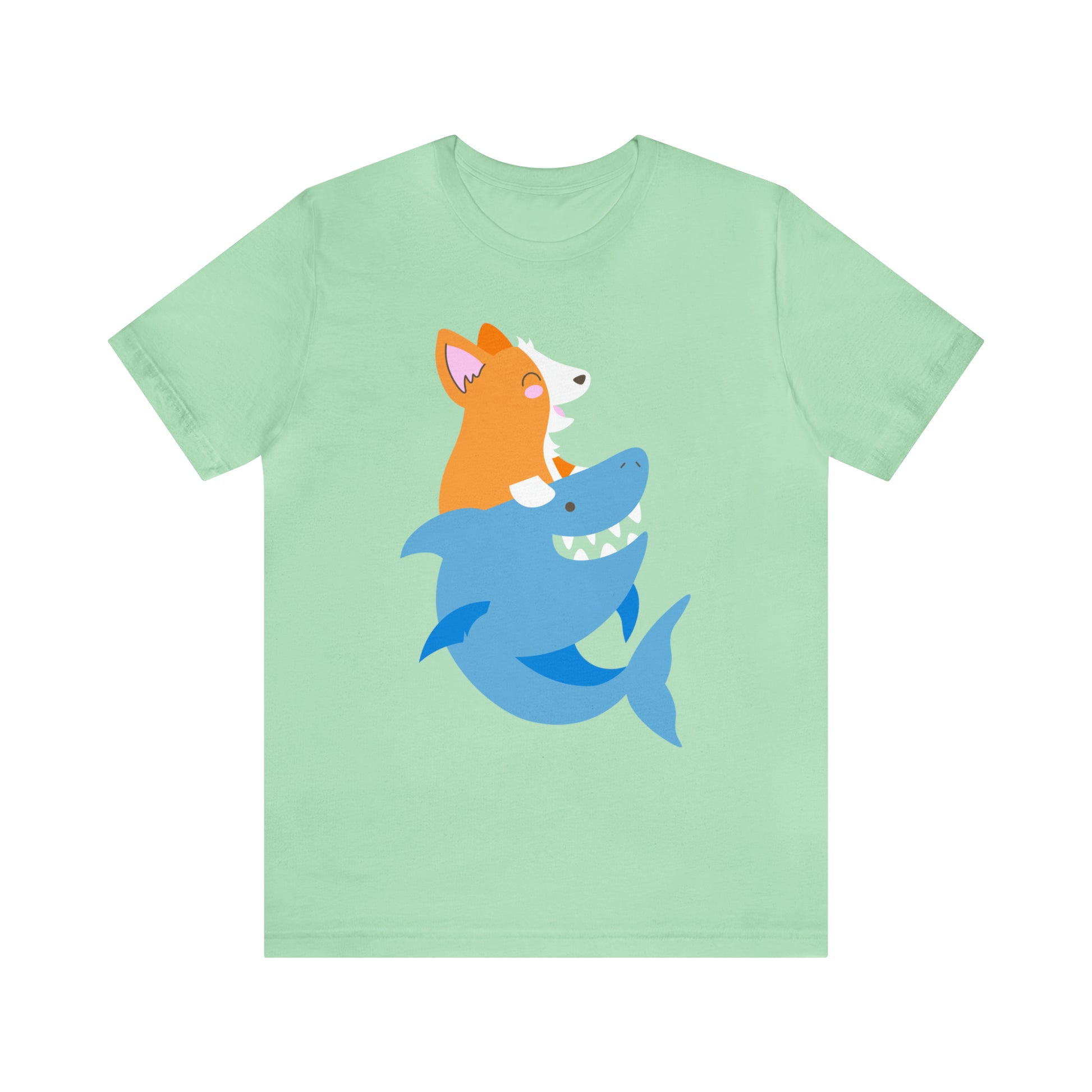 green mint corgi dog shark fish woman man t-shirt unisex short sleeve shirt