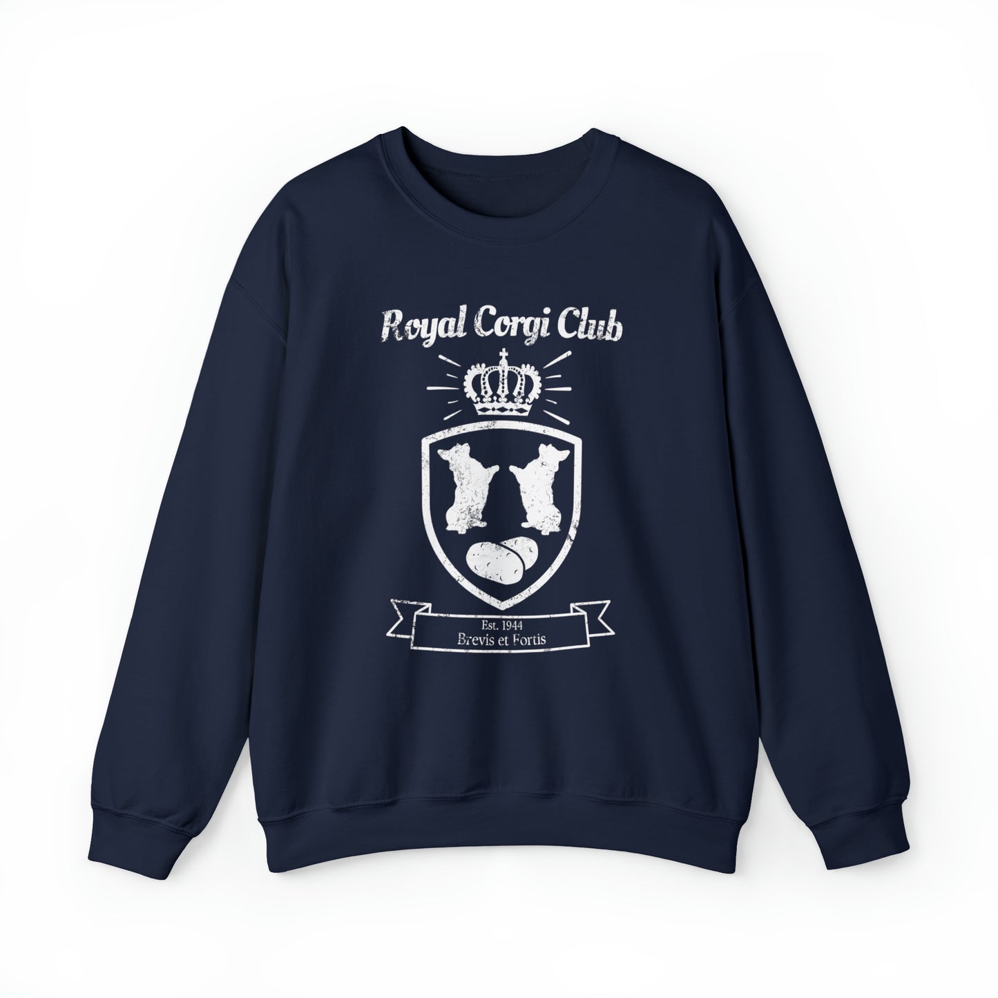 navy blue royal corgi club potato shield Pembroke Welsch sweatshirt women men unisex sweater