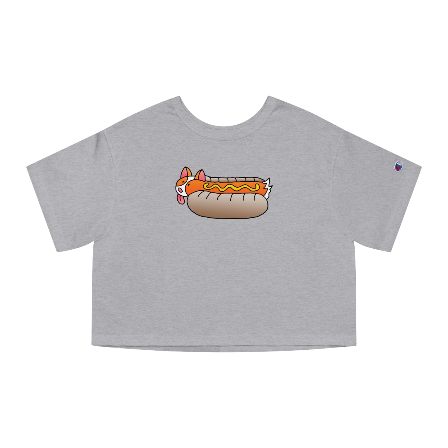 Gray Front ShoBeaRo logo women's cropped t-shirt corgi hot dog I saved a life short sleeve Champion  shirt