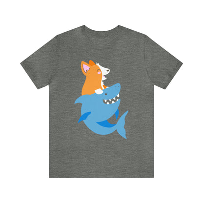 gray corgi dog shark fish woman man t-shirt unisex short sleeve shirt