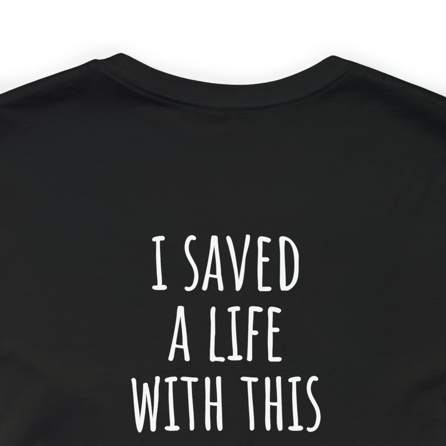 Close up ShoBeaRo logo unisex t-shirt short sleeve men women shirt corgi hot dog I saved a life
