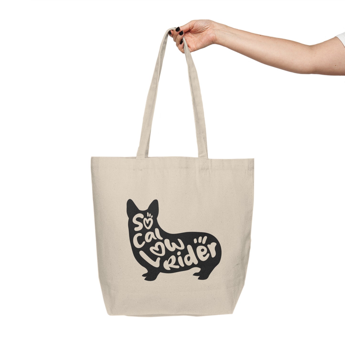 SoCal LowRider Southern California corgi dog canvas tote shopping bag