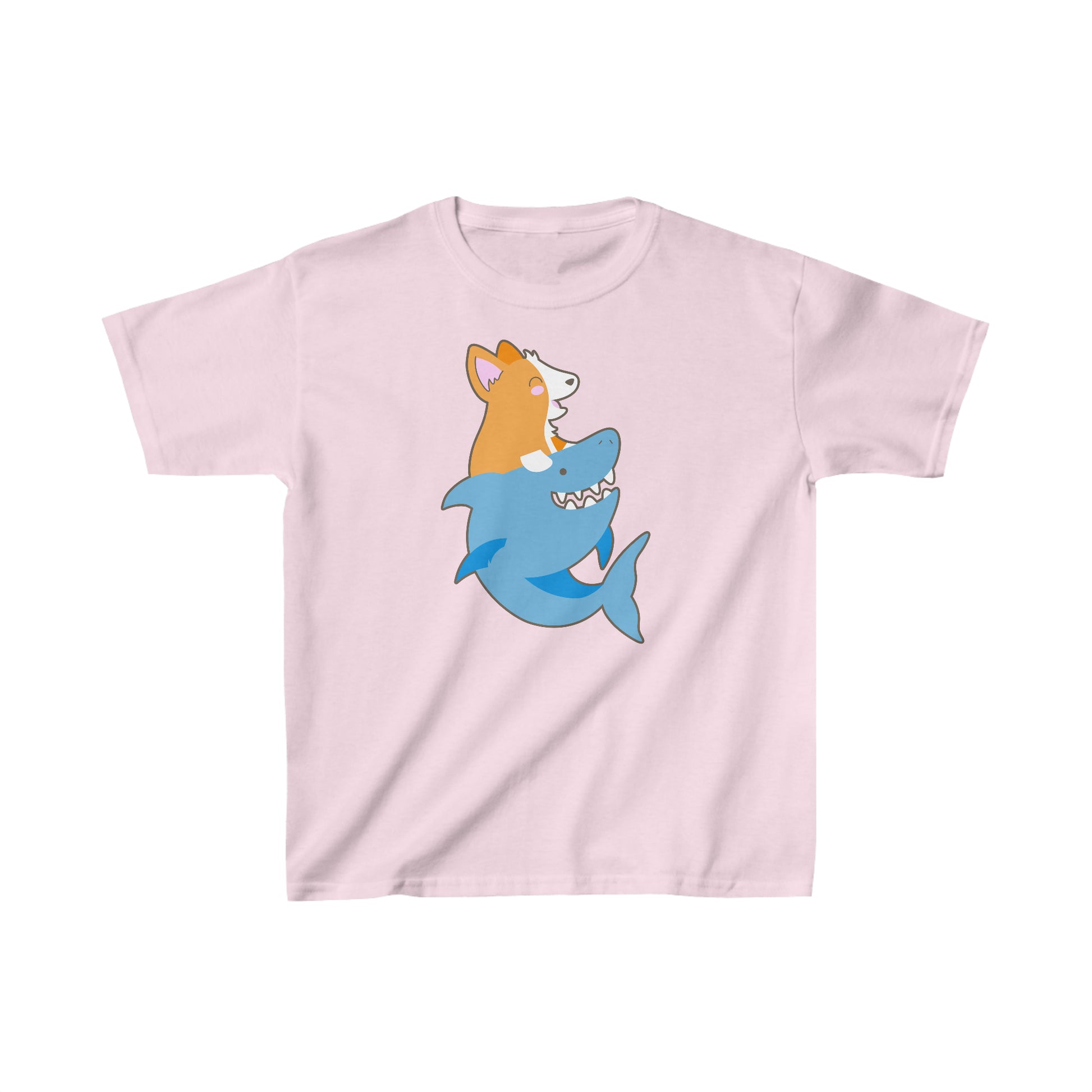 light pink corgi dog shark fish kids t-shirt child short sleeve shirt