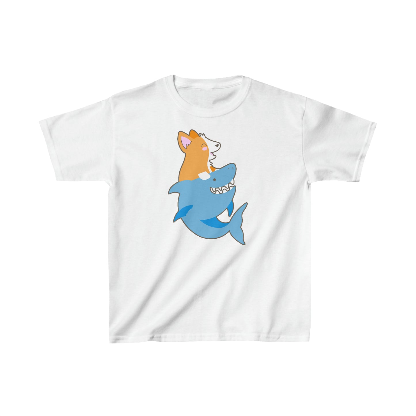 white corgi dog shark fish kids t-shirt child short sleeve shirt