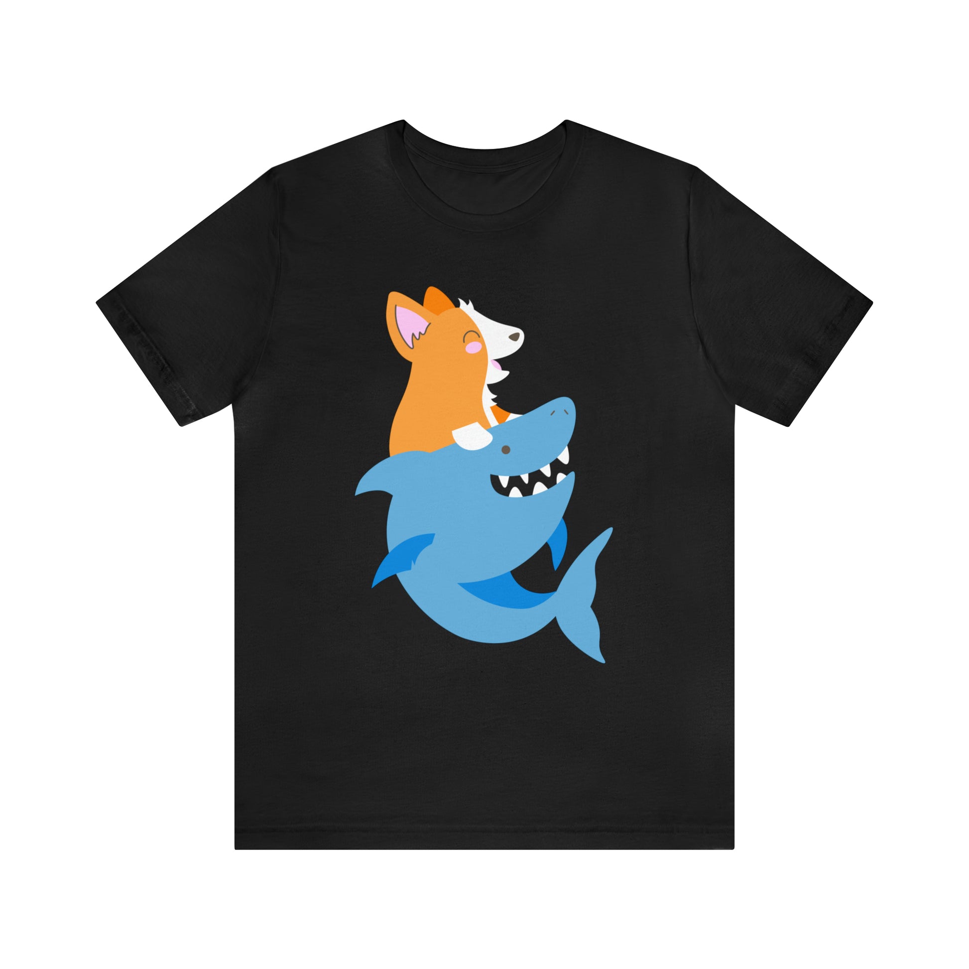 black corgi dog shark fish woman man t-shirt unisex short sleeve shirt