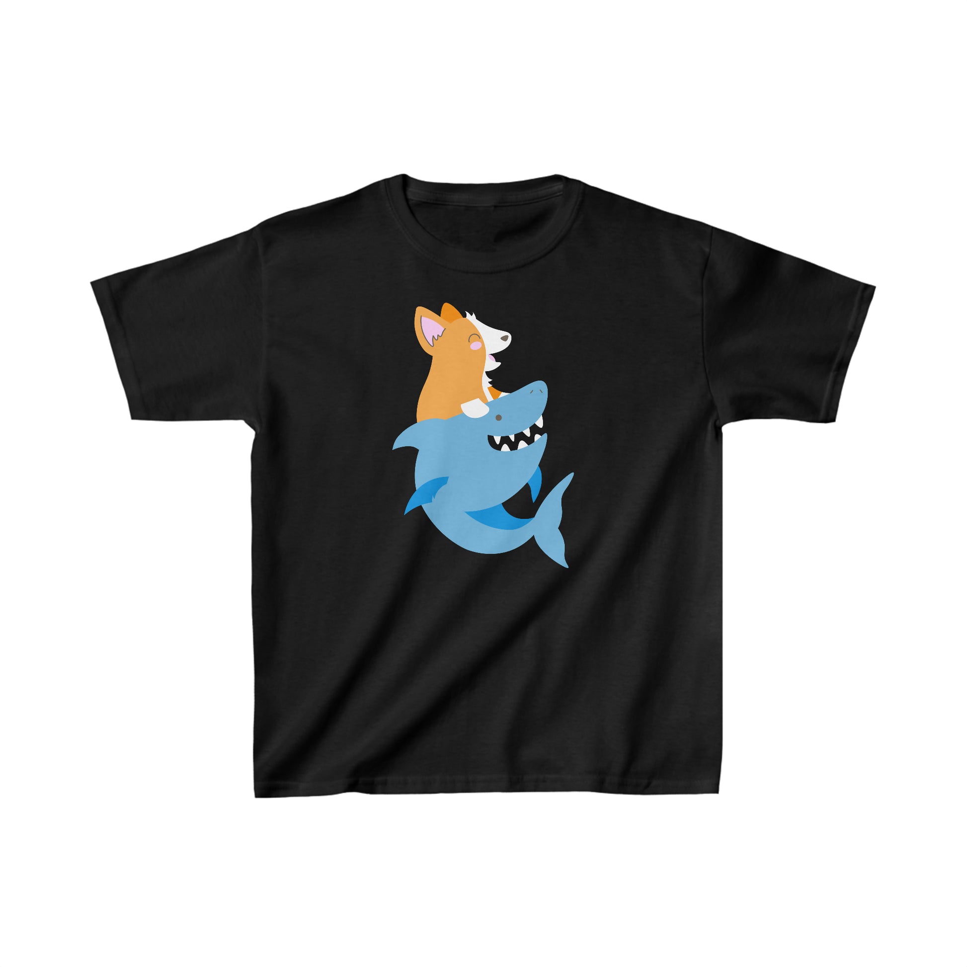 black corgi dog shark fish kids t-shirt child short sleeve shirt