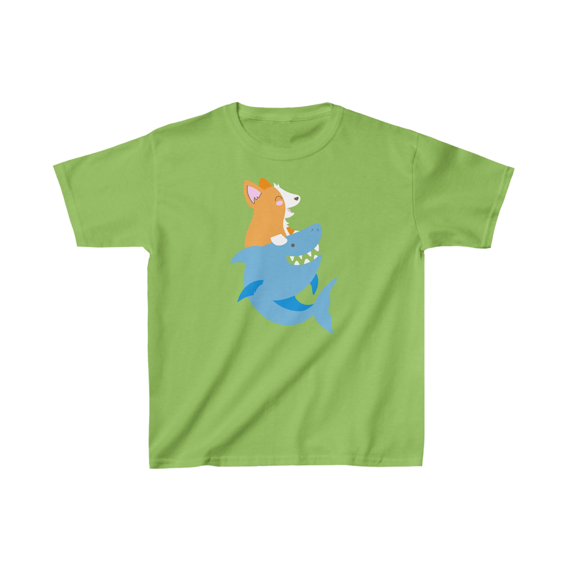 bright green corgi dog shark fish kids t-shirt child short sleeve shirt