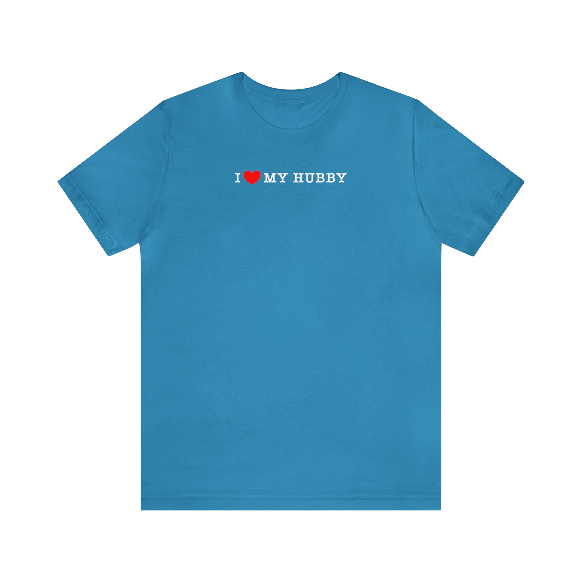 aqua blue I love my hubby and my corgi more adult unisex t-shirt front