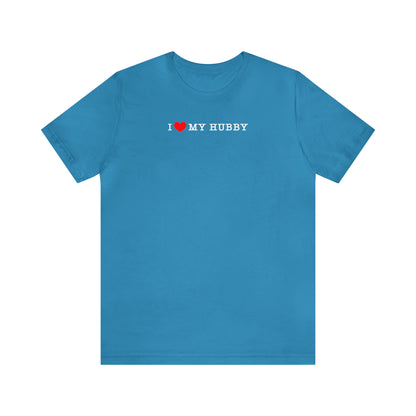 aqua blue I love my hubby and my corgi more adult unisex t-shirt front