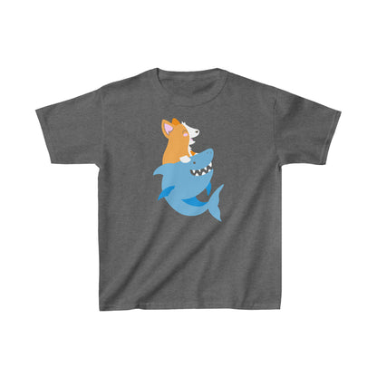 gray corgi dog shark fish kids t-shirt child short sleeve shirt