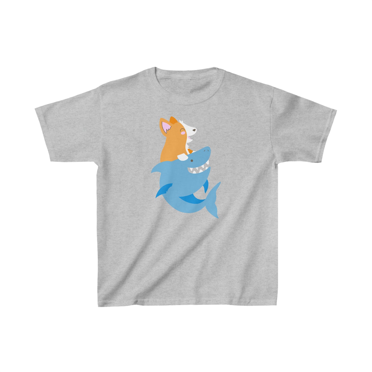 light gray corgi dog shark fish kids t-shirt child short sleeve shirt