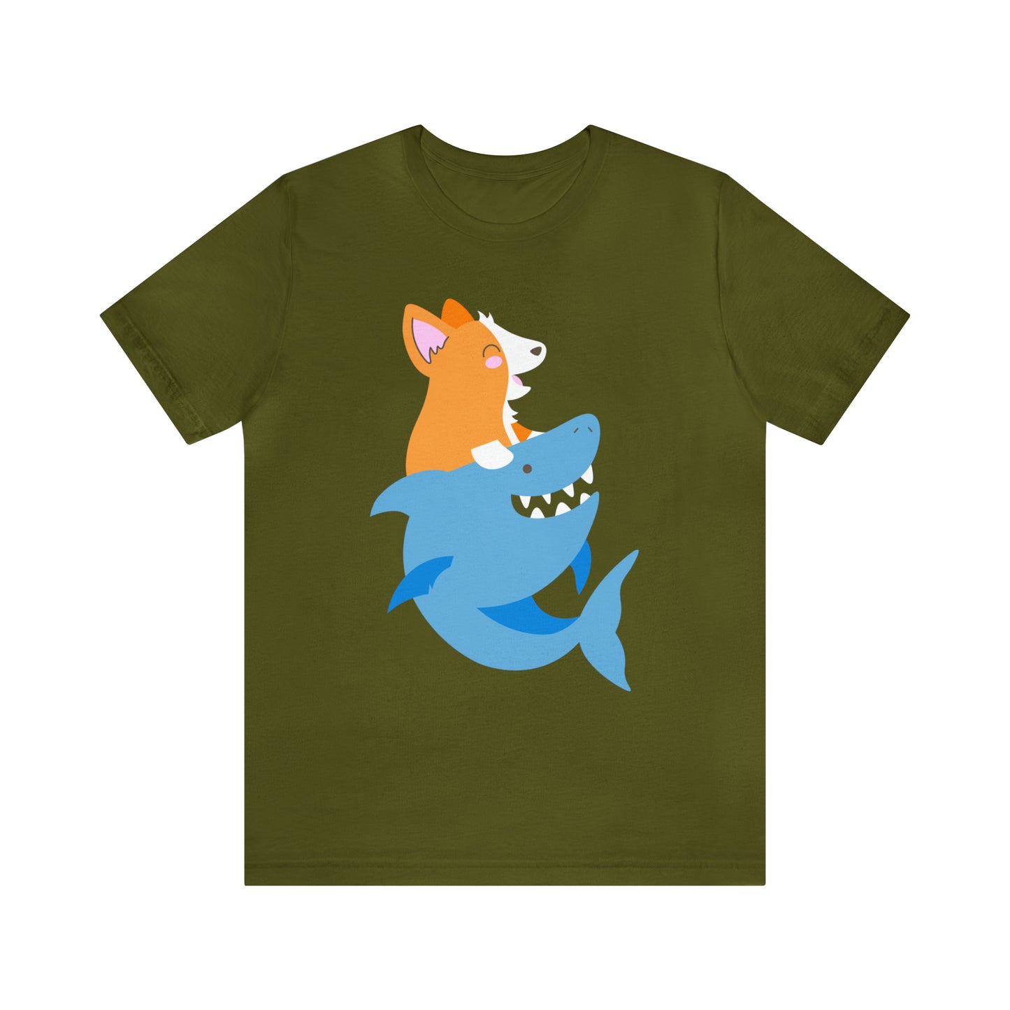 green olive army corgi dog shark fish woman man t-shirt unisex short sleeve shirt