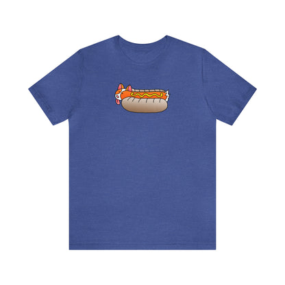 Blue front ShoBeaRo logo unisex t-shirt short sleeve men women shirt corgi hot dog I saved a life