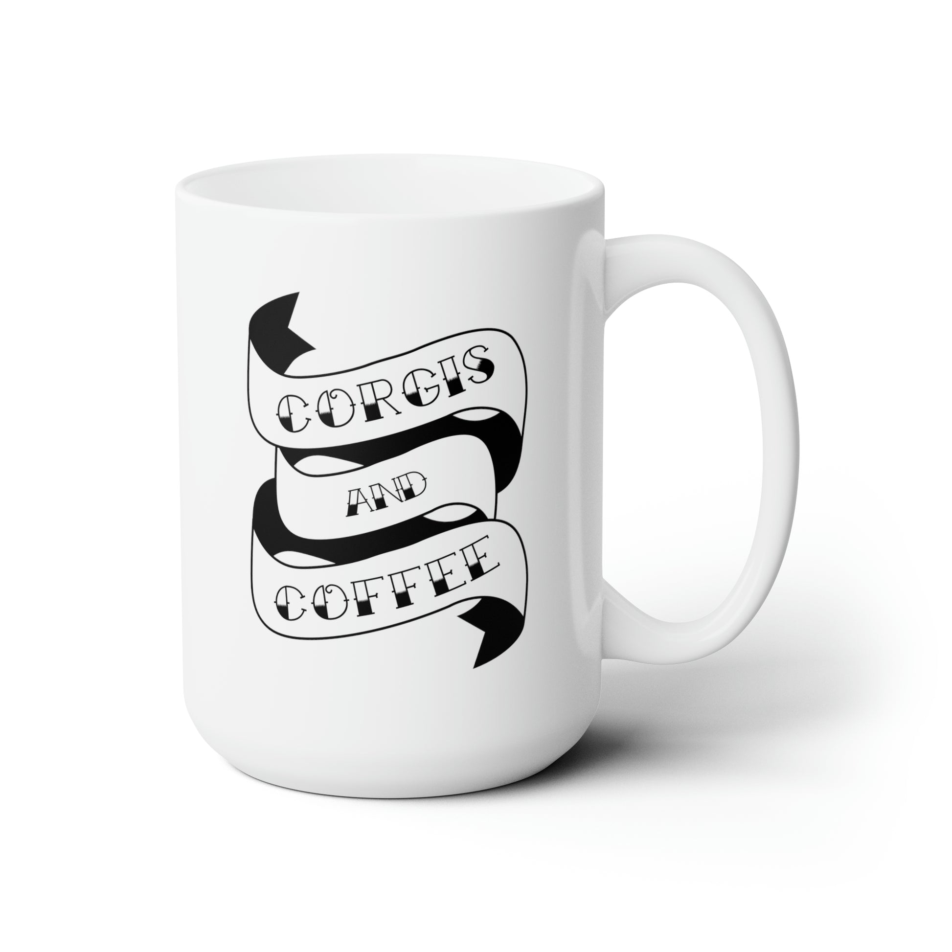 corgis & coffee mug and ceramic cup side view