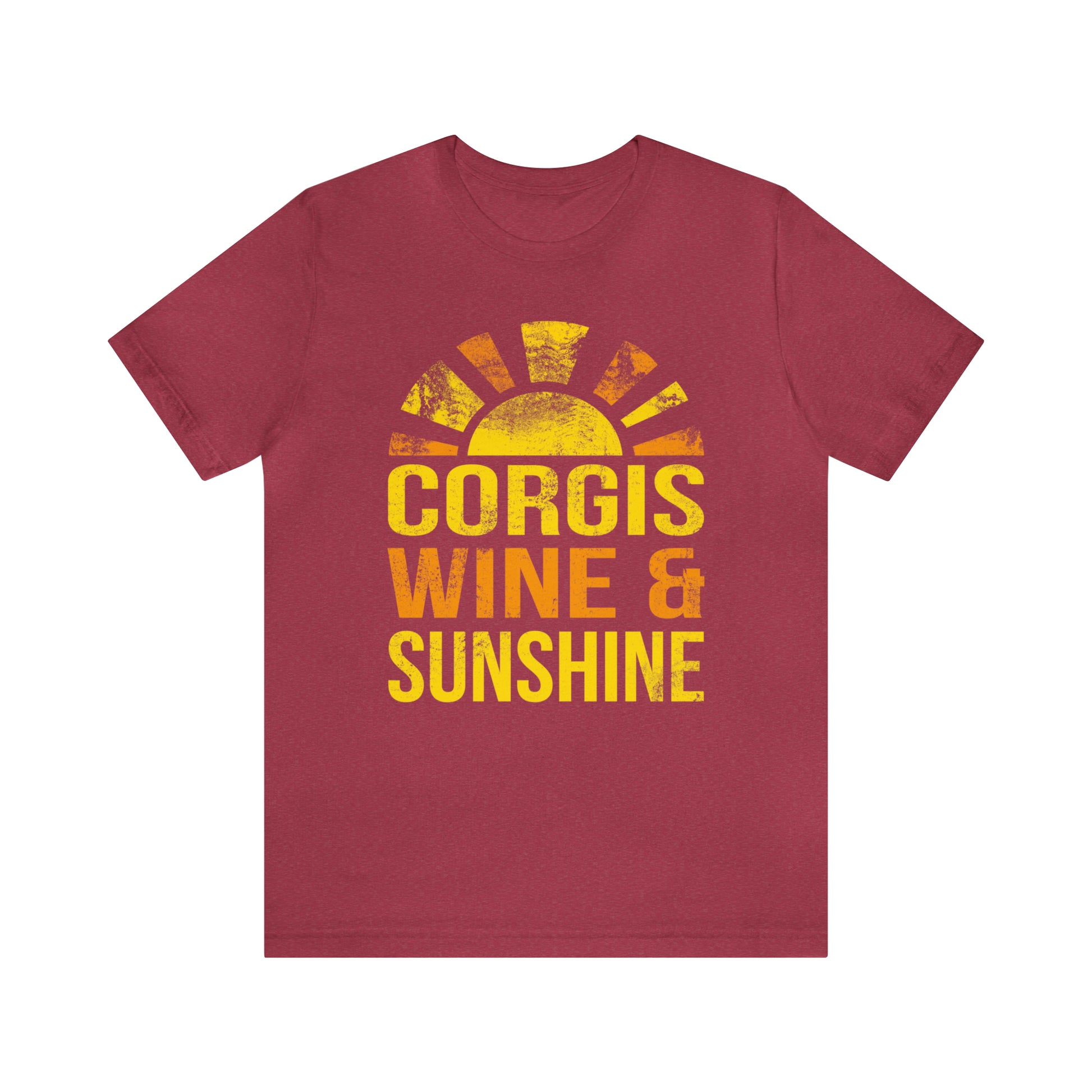 red ruby pink maroon corgis wine sunshine summer woman man t-shirt unisex short sleeve shirt grunge distressed