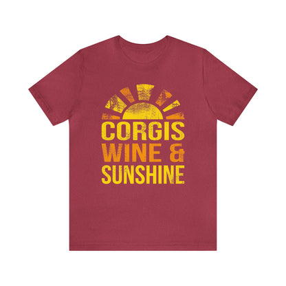red ruby pink maroon corgis wine sunshine summer woman man t-shirt unisex short sleeve shirt grunge distressed