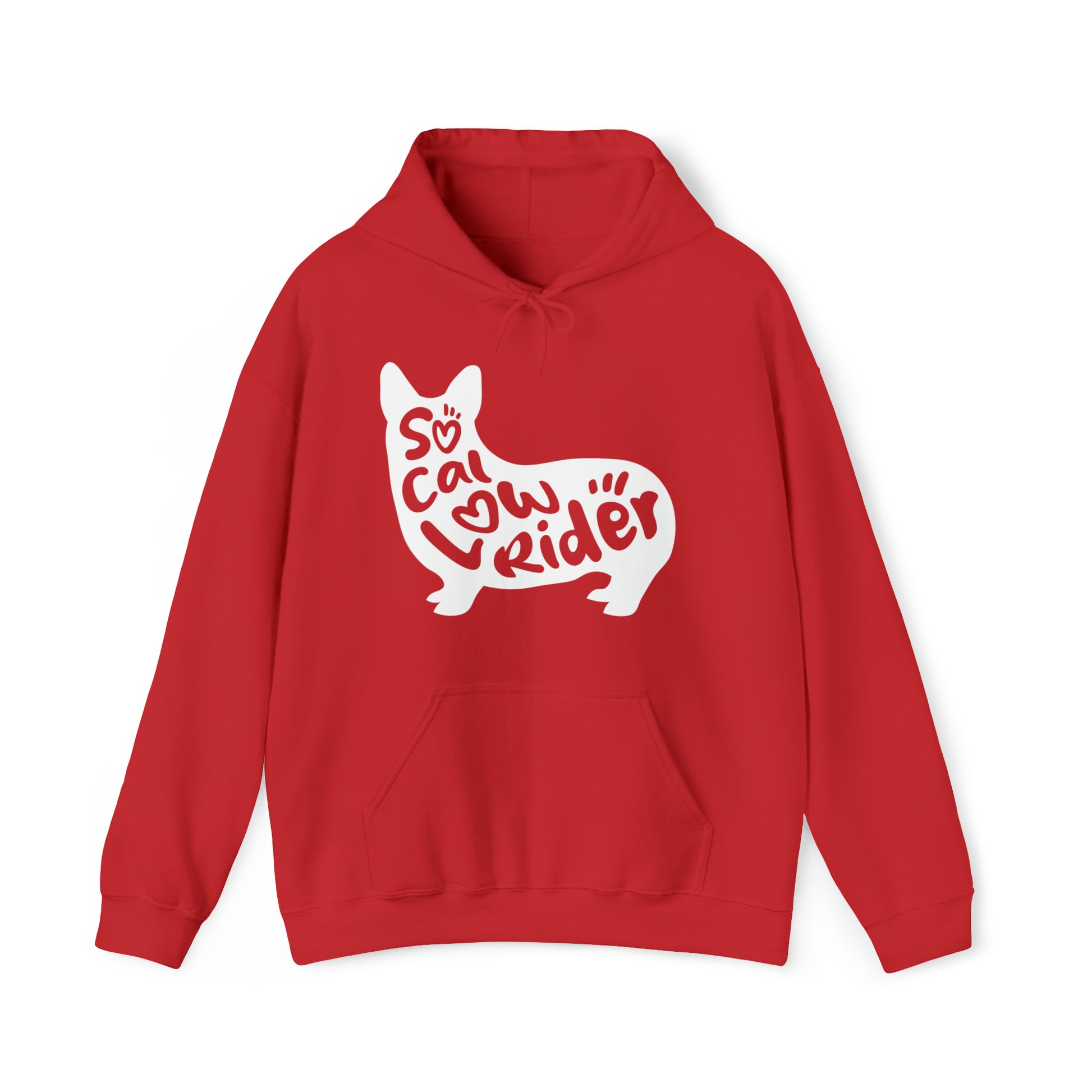 red SoCal LowRider Southern California corgi dog hoodie sweatshirt