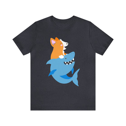 blue navy corgi dog shark fish woman man t-shirt unisex short sleeve shirt