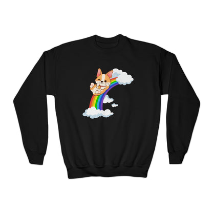 Corgi on Rainbow Dog Puppy Lover Gift Child Youth Crewneck Kid Sweatshirt