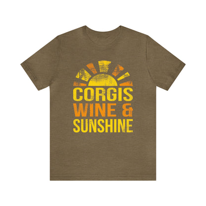 brown corgis wine sunshine summer woman man t-shirt unisex short sleeve shirt grunge distressed