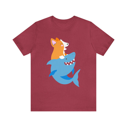 red corgi dog shark fish woman man t-shirt unisex short sleeve shirt