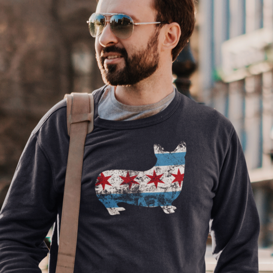 Chicago flag Windy City Illinois Pembroke Welsch corgi women men sweatshirt unisex shirt dog lover gift