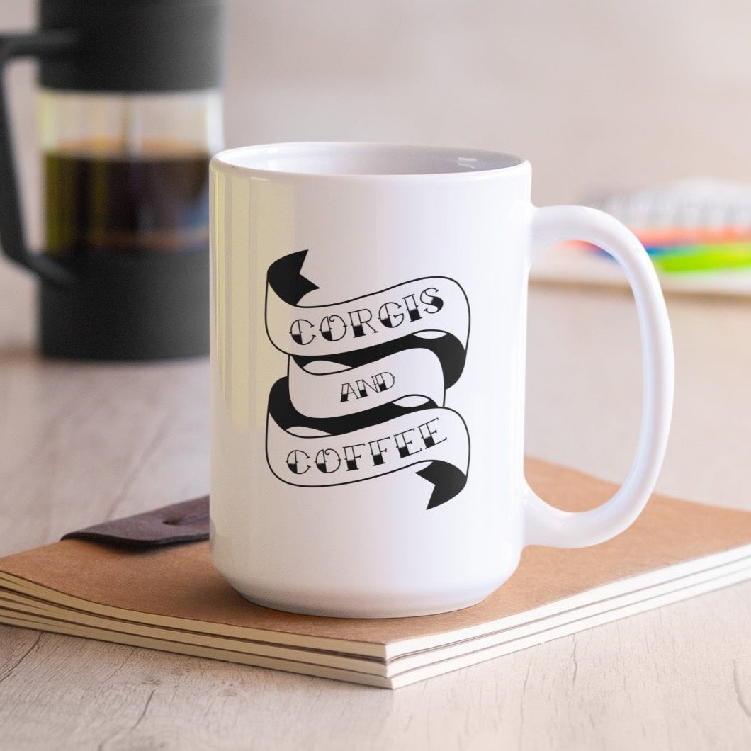 corgis & coffee mug and ceramic cup