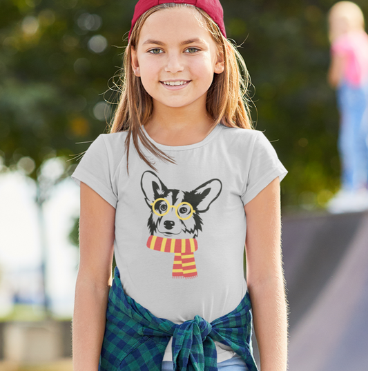 Corgi T-shirt Glasses and Scarf KIDS