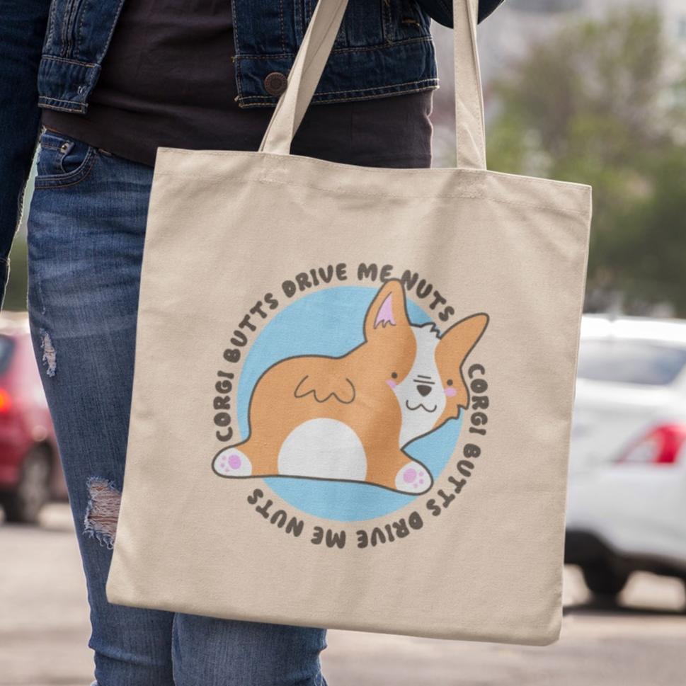 Corgi Canvas Tote Bag Butts Drive Me Nuts