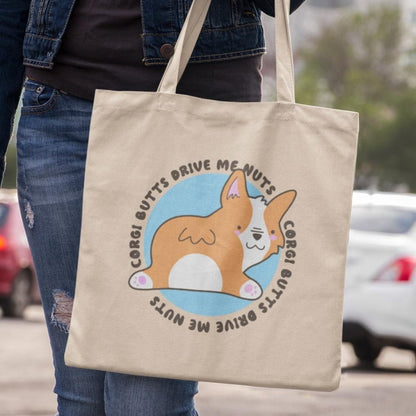 Corgi Canvas Tote Bag Butts Drive Me Nuts