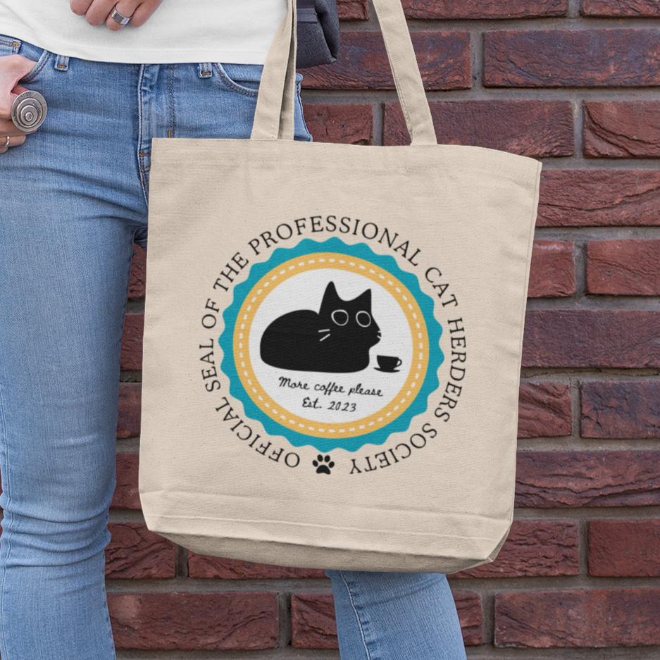 official cat herder canvas tote errand bad beach vacation pet lover gift for her him