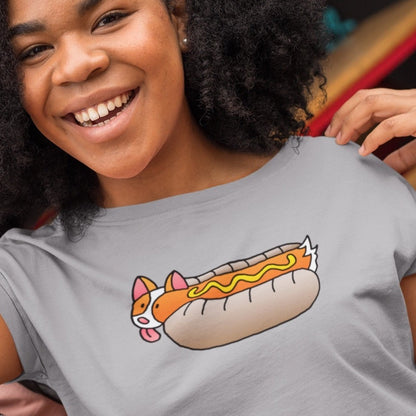ShoBeaRo logo women's cropped t-shirt corgi hot dog I saved a life short sleeve Champion shirt