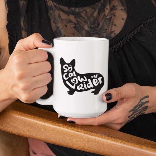SoCal LowRider Southern California corgi dog coffee mug ceramic cup