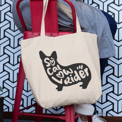 SoCal LowRider Southern California corgi dog canvas tote shopping bag
