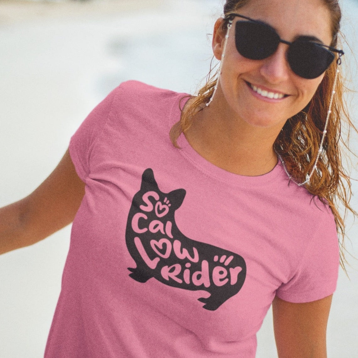 SoCal Lowrider corgi woman men t-shirt Southern California dog unisex short sleeve shirt