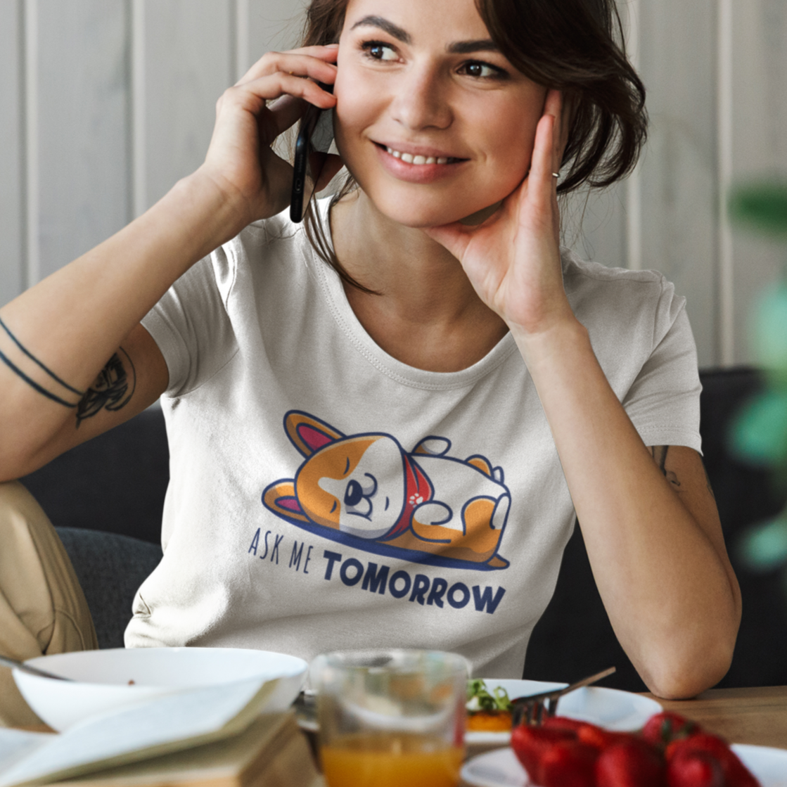 sleeping lazy procrastinate new year eve resolution nope not today tomorrow Pembroke Welsch dog puppy lover gift for him her women men t-shirt unisex short sleeve shirt