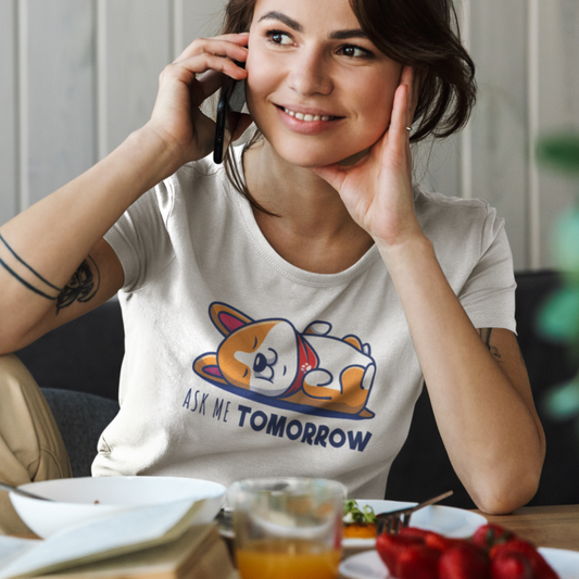 sleeping lazy procrastinate new year eve resolution nope not today tomorrow Pembroke Welsch dog puppy lover gift for him her women men t-shirt unisex short sleeve shirt