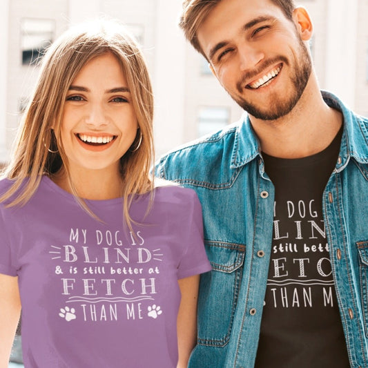 blind dog fetch funny humorous women men t-shirt unisex short sleeve shirt