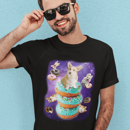 corgi donut space collage universe t-shirt women men unisex short sleeve shirt