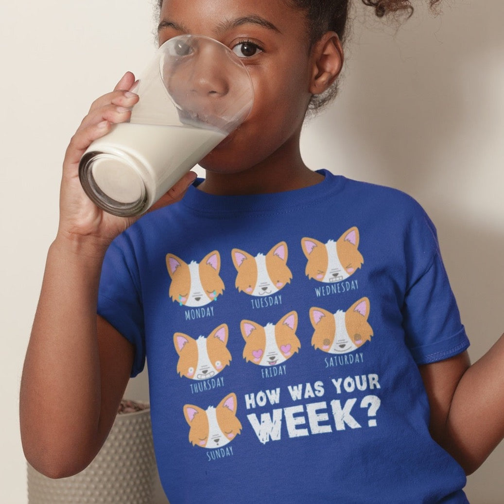 Corgi Days of the Week T-Shirt Kids Heavy Cotton™ Tee Shirts