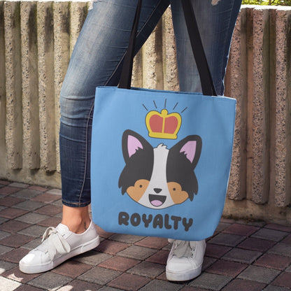 blue corgi king royalty reusable tote canvas bag