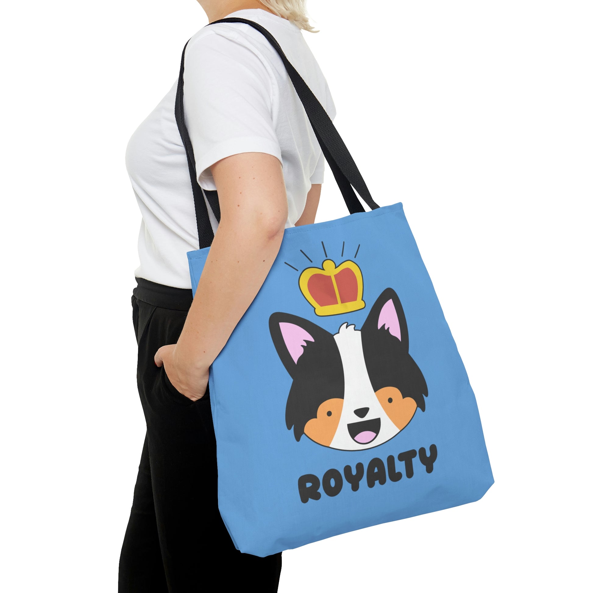 blue corgi king royalty reusable tote canvas bag