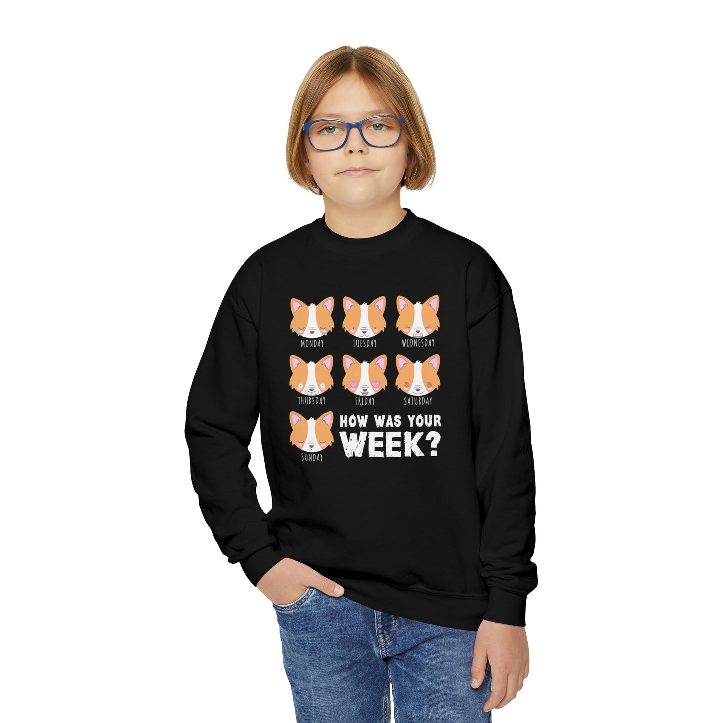 Corgi Days of the Week Youth Crewneck Kid Sweatshirt