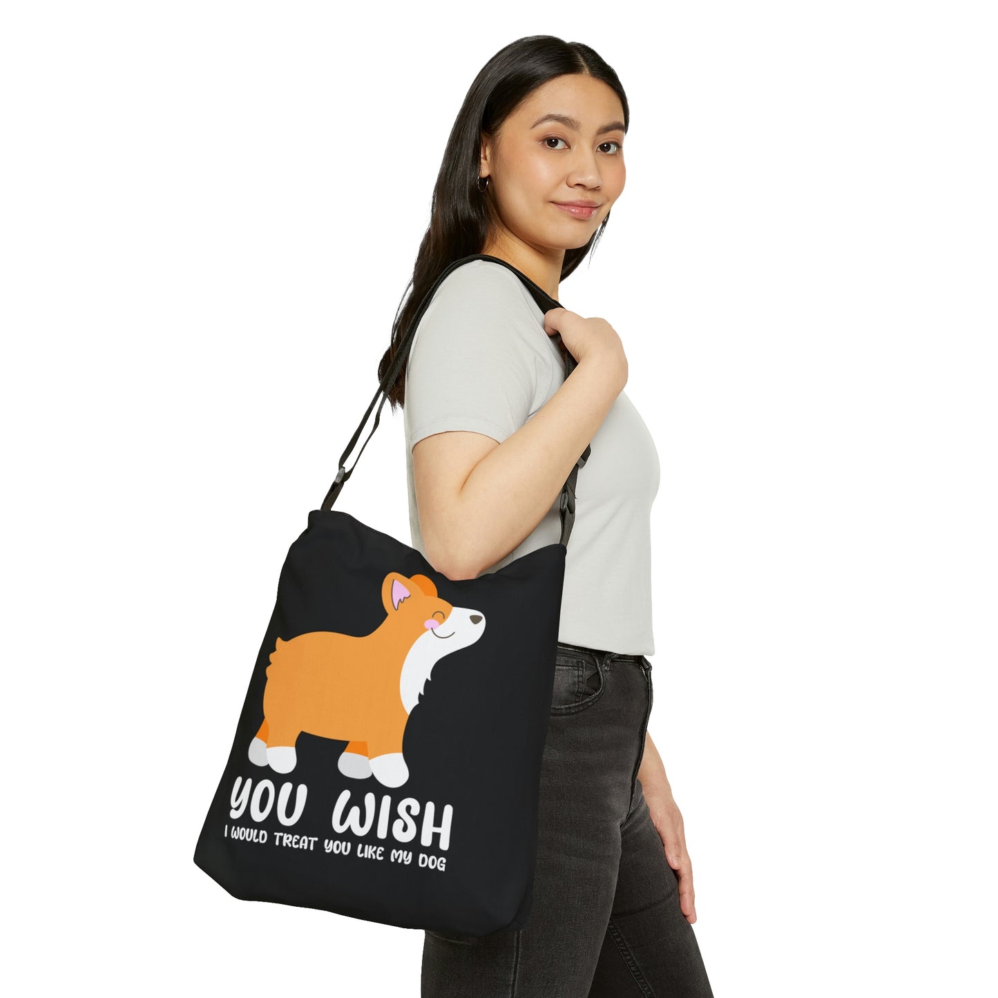 corgi you wish I treated you like my dog funny reusable tote fabric commuting bag